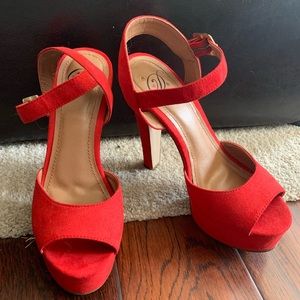 Red strapped heels